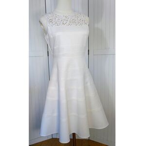 WHBM White Fit & Flare Dress 4P Lace Yoke Bridal Shower Rehearsal Dinner Wedding
